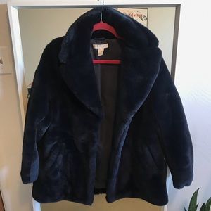 Dark Navy Burning Man Faux Fur Jacket